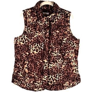 Charter Club Vest Women’s Size LP Animal Print Puffer Zip Fall Winter Layer
